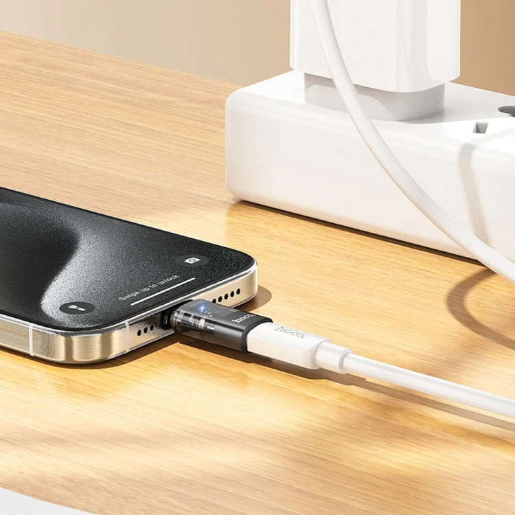 Dwukierunkowy adapter OTG USB-C do Lightning Hoco UA36D – Transparentny Czarny – 3A
