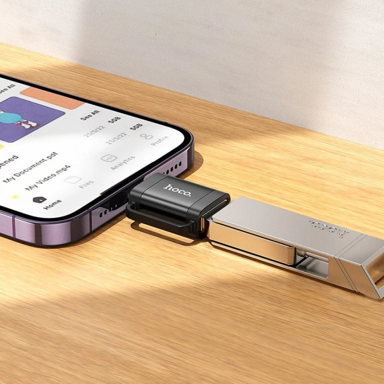 Adapter OTG Lightning do USB-A Hoco UA31A – czarny – Transmisja Danych i Ładowanie