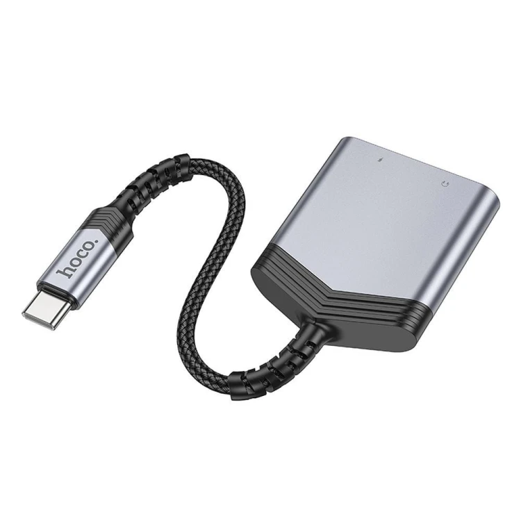 Adapter audio 2w1 USB-C do Jack 3,5 mm + USB-C Hoco LS39 – szybkie ładowanie 27W – szary