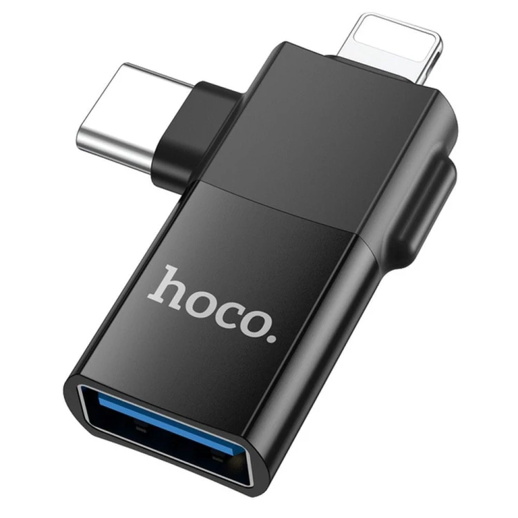Uniwersalny adapter OTG 2w1 USB-C / Lightning do USB-A Hoco UA17 – czarny