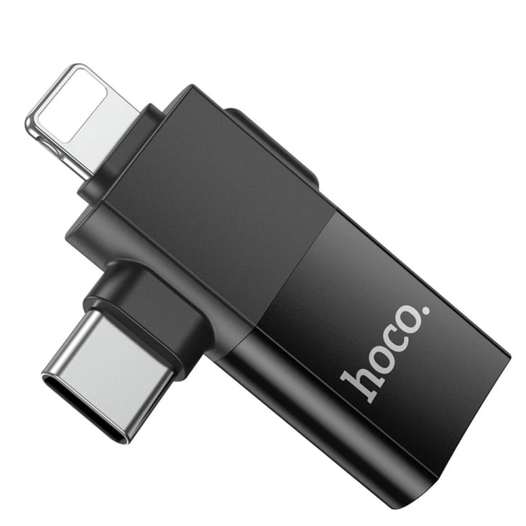 Uniwersalny adapter OTG 2w1 USB-C / Lightning do USB-A Hoco UA17 – czarny