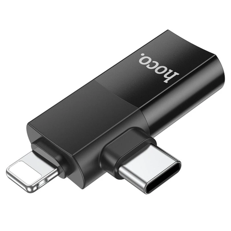 Uniwersalny adapter OTG 2w1 USB-C / Lightning do USB-A Hoco UA17 – czarny