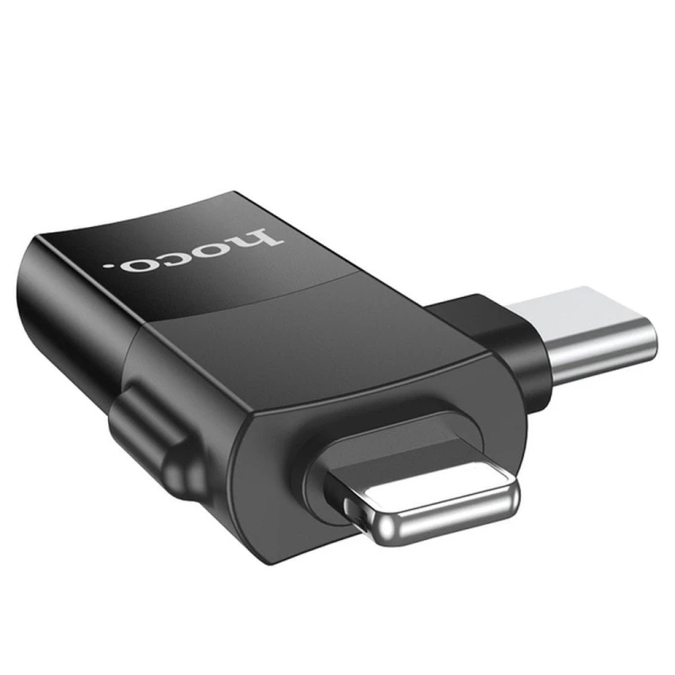 Uniwersalny adapter OTG 2w1 USB-C / Lightning do USB-A Hoco UA17 – czarny