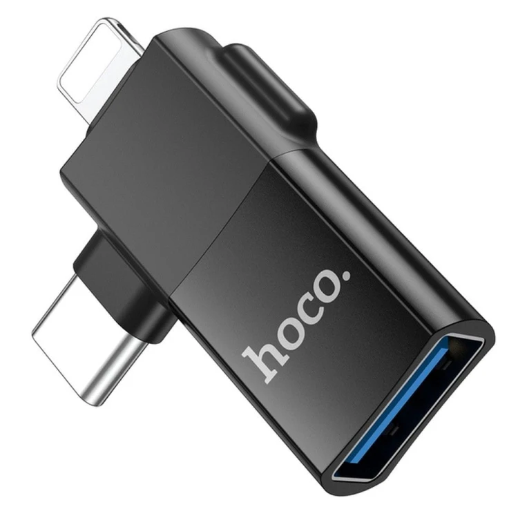 Uniwersalny adapter OTG 2w1 USB-C / Lightning do USB-A Hoco UA17 – czarny