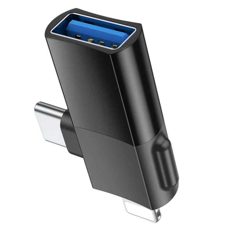 Uniwersalny adapter OTG 2w1 USB-C / Lightning do USB-A Hoco UA17 – czarny