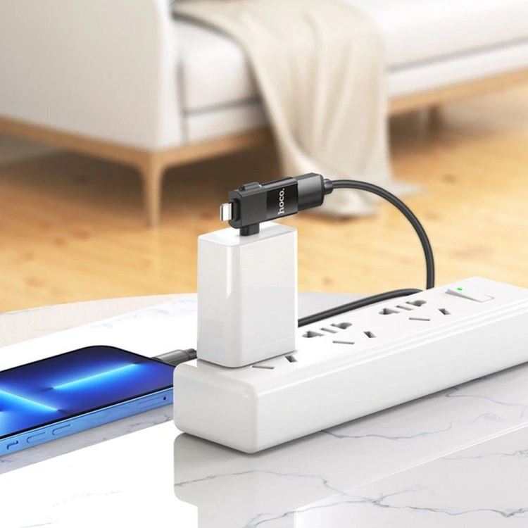 Uniwersalny adapter OTG 2w1 USB-C / Lightning do USB-A Hoco UA17 – czarny