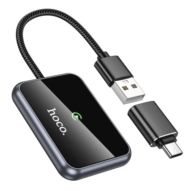 Bezprzewodowy adapter CarPlay Hoco HU1 (USB-A / USB-C) – czarny