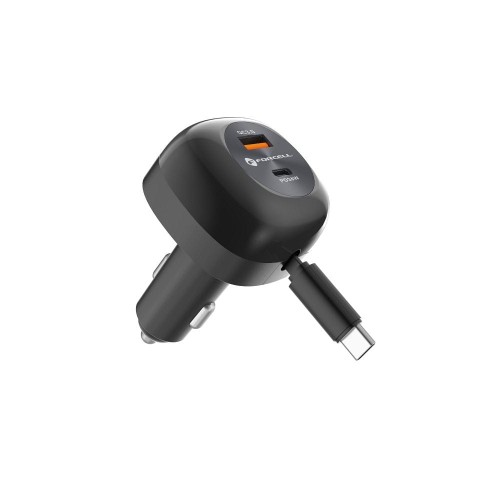 Ładowarka samochodowa Forcell F-Energy Alu 75W – Zwijany kabel USB-C + 2 porty – Super Fast Charging 2.0