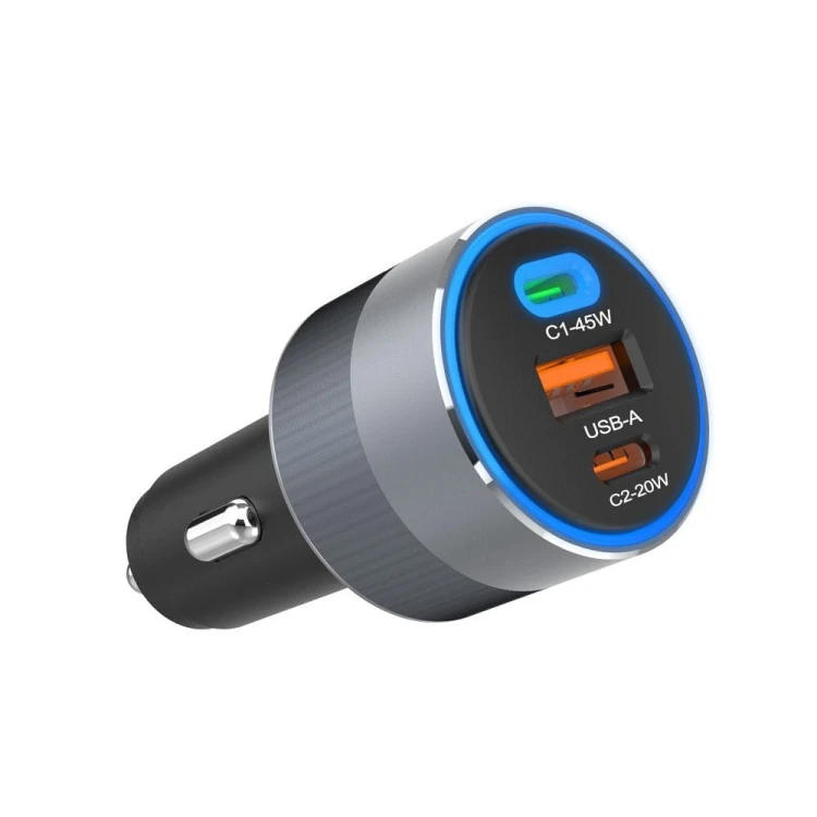 Potężna ładowarka samochodowa Forcell F-Energy Alu 65W – 2xUSB-C + USB-A – Super Fast Charging 2.0