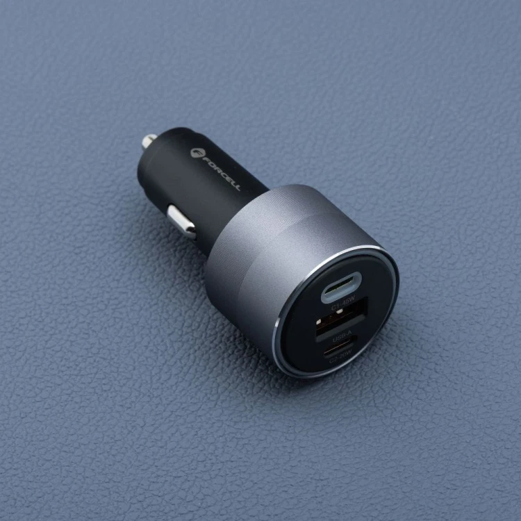 Potężna ładowarka samochodowa Forcell F-Energy Alu 65W – 2xUSB-C + USB-A – Super Fast Charging 2.0
