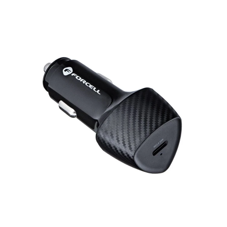 Zestaw Forcell F-Energy Carbon: Szybka ładowarka samochodowa 20W USB-C PD + Kabel Lightning – Czarny