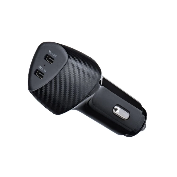 Szybka ładowarka samochodowa Forcell F-Energy Carbon 40W – 2 x USB-C Power Delivery – Czarna