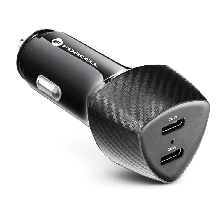 Szybka ładowarka samochodowa Forcell F-Energy Carbon 40W – 2 x USB-C Power Delivery – Czarna