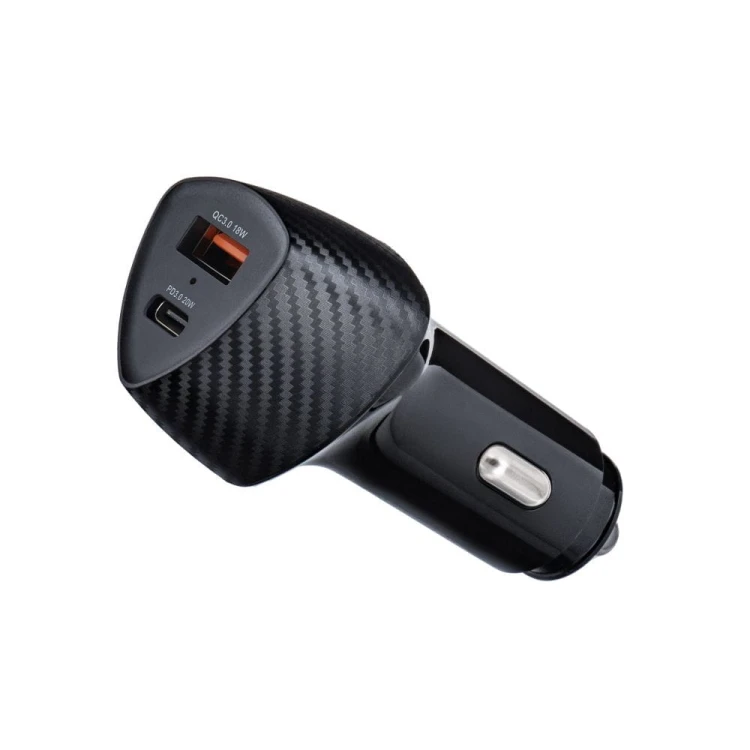 Szybka ładowarka samochodowa Forcell F-Energy Carbon 38W – USB-C PD + USB QC 3.0 – Czarna