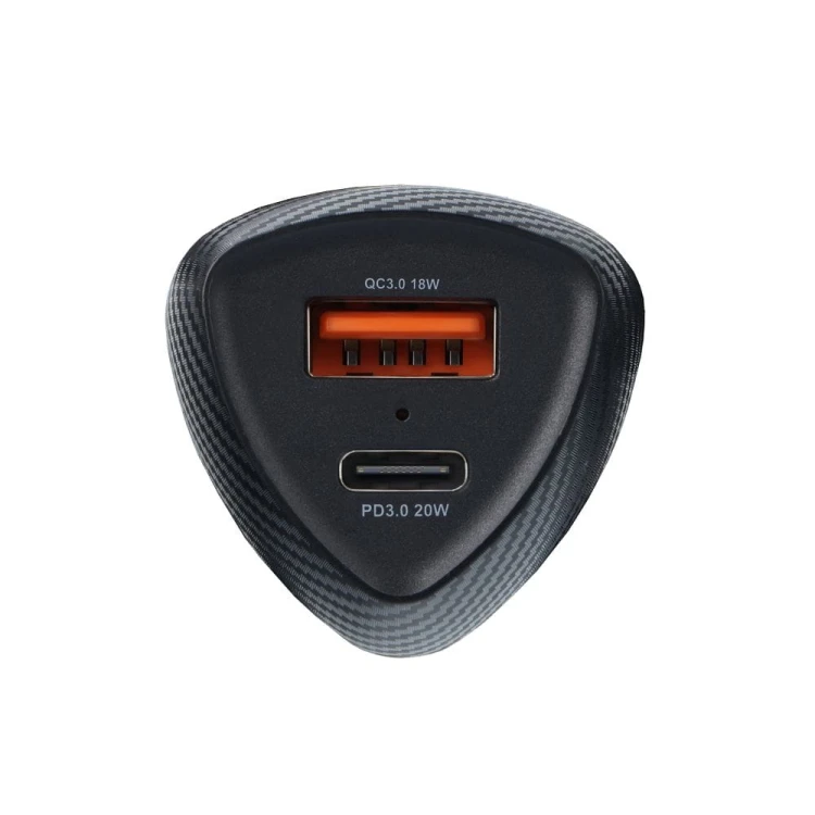 Szybka ładowarka samochodowa Forcell F-Energy Carbon 38W – USB-C PD + USB QC 3.0 – Czarna