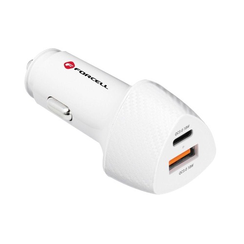 Szybka ładowarka samochodowa Forcell F-Energy Carbon 38W – USB-C PD + USB QC 3.0 – Biała