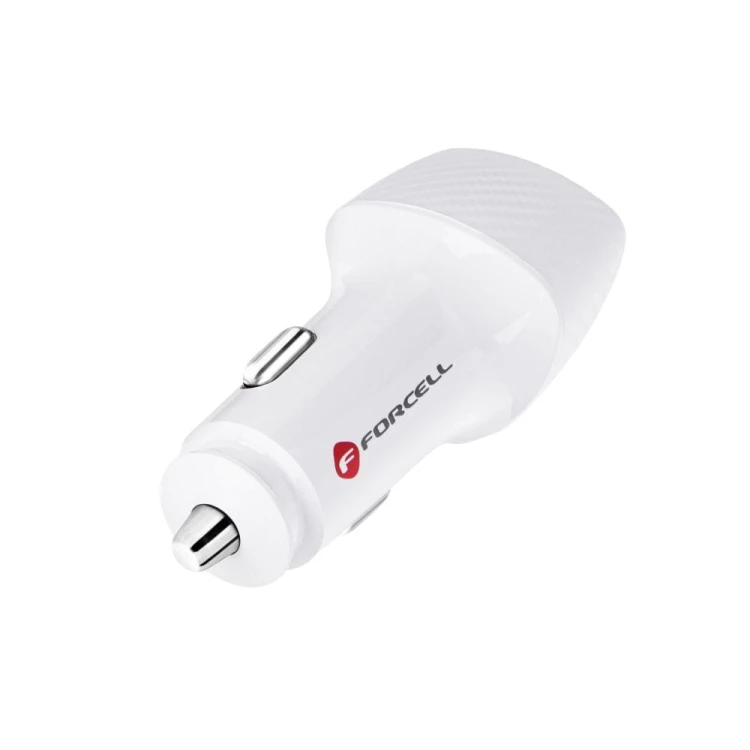 Szybka ładowarka samochodowa Forcell F-Energy Carbon 38W – USB-C PD + USB QC 3.0 – Biała