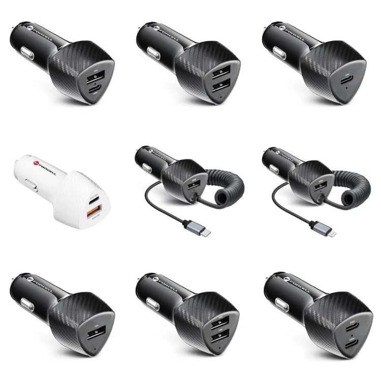 Ładowarka samochodowa Forcell F-Energy Carbon 38W – Port USB QC 3.0 + Kabel USB-C PD – Czarna