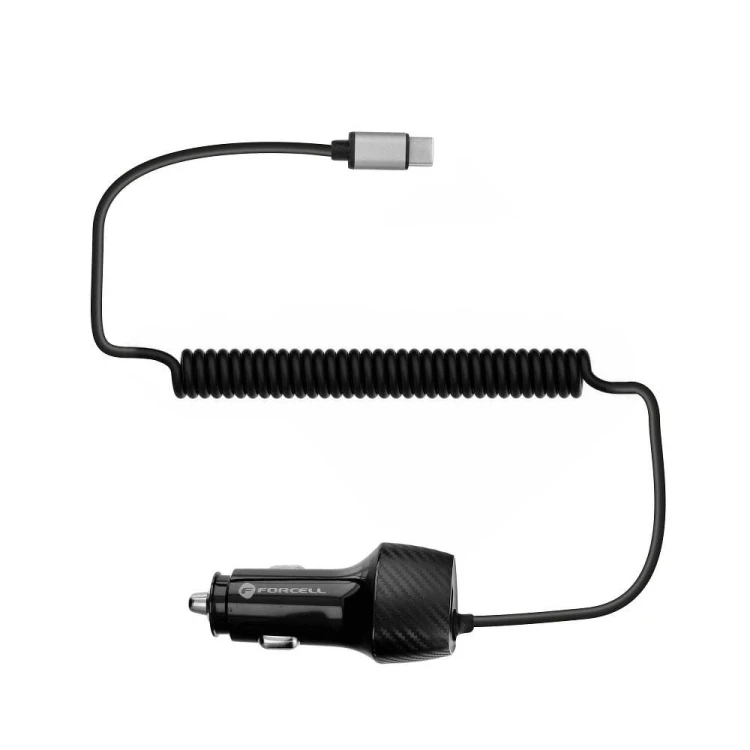 Ładowarka samochodowa Forcell F-Energy Carbon 38W – Port USB QC 3.0 + Kabel USB-C PD – Czarna