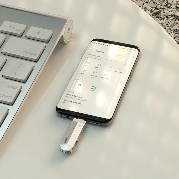 Pendrive 128GB USB 3.0 + USB-C Hoco UD10 Srebrny Dual Drive 2w1