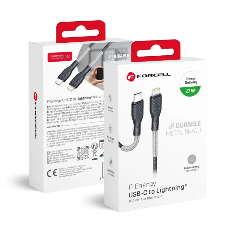 Kabel USB-C do Lightning Forcell F-Energy Carbon 27W PD – 1 m – Czarny