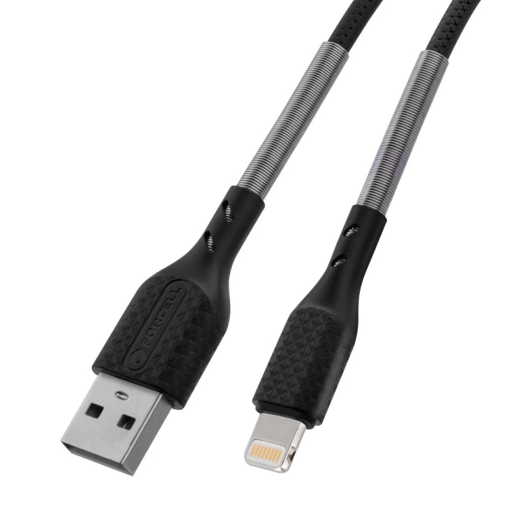 Wytrzymały kabel USB-A do Lightning Forcell F-Energy Carbon 12W – 1 m – Czarny