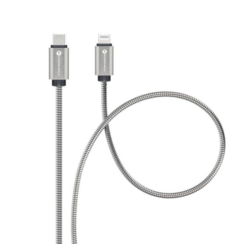 Pancerny kabel USB-C do Lightning Forcell F-Energy Metal 27W PD – 1 m – Srebrny