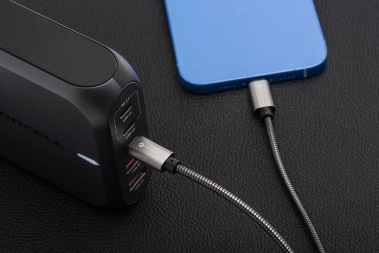 Pancerny kabel USB-C do Lightning Forcell F-Energy Metal 27W PD – 1 m – Srebrny