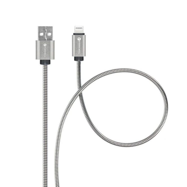 Pancerny kabel USB-A do Lightning Forcell F-Energy Metal 12W – 1 m – Srebrny