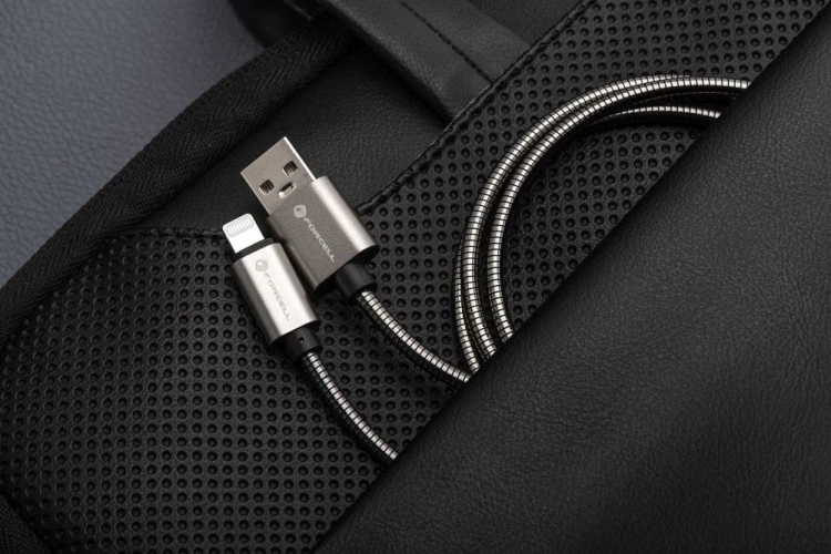 Pancerny kabel USB-A do Lightning Forcell F-Energy Metal 12W – 1 m – Srebrny