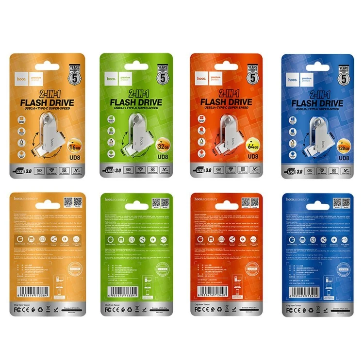 Pendrive 64GB USB 3.0 + USB-C Hoco UD8 Dual Drive Metalowy Nikiel