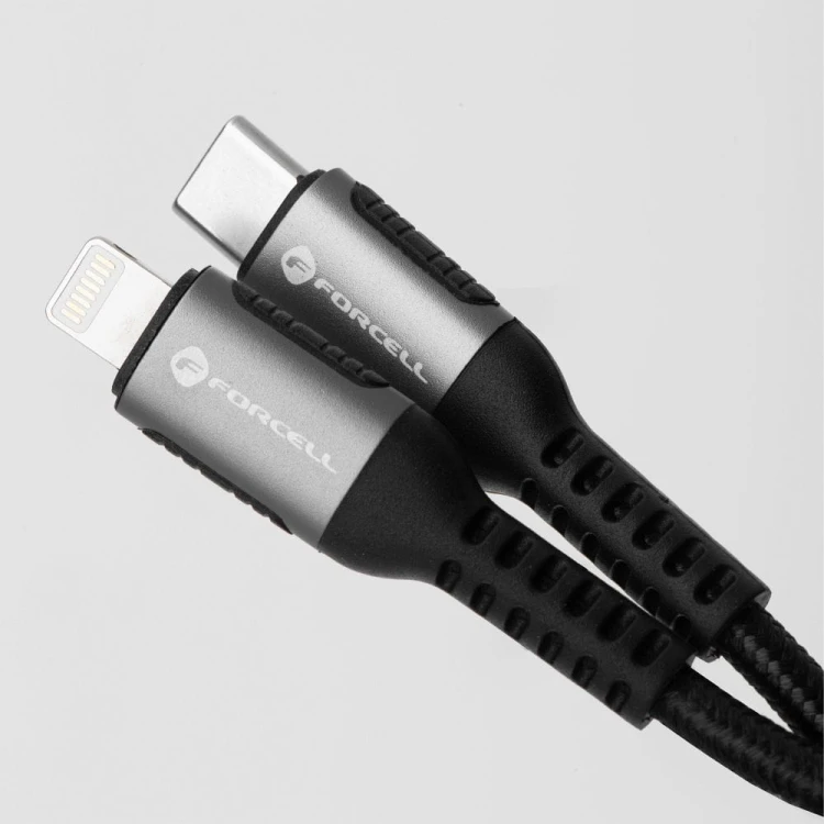 Długi kabel USB-C do Lightning Forcell F-Energy Cafule 27W PD – 2 m – Czarny