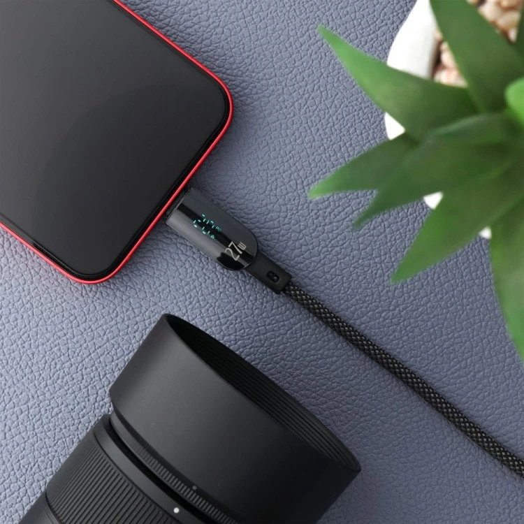 Inteligentny kabel USB-C do Lightning Forcell F-Energy Digital 27W PD z wyświetlaczem LCD – 1,2 m – Czarny