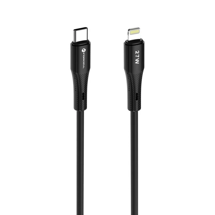 Aksamitnie elastyczny kabel USB-C do Lightning Forcell F-Energy Silicone 27W PD – 1 m – Czarny