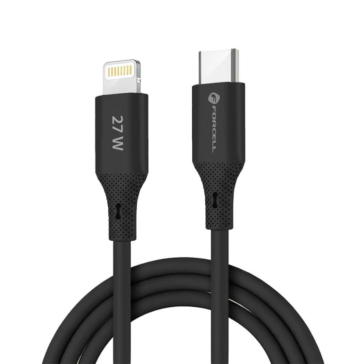 Aksamitnie elastyczny kabel USB-C do Lightning Forcell F-Energy Silicone 27W PD – 1 m – Czarny