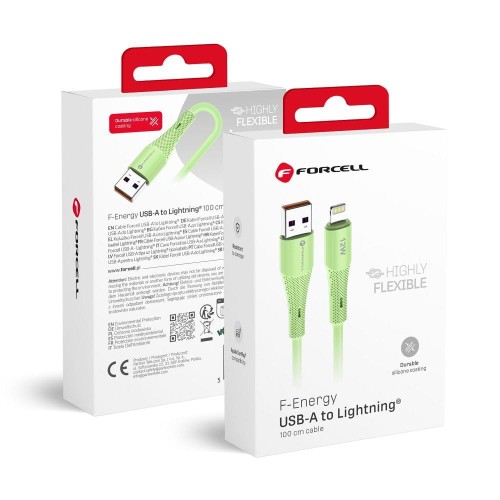 Elastyczny kabel USB-A do Lightning Forcell F-Energy Silicone 12W – 1 m – Zielony