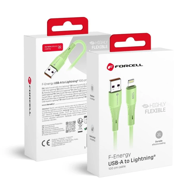 Elastyczny kabel USB-A do Lightning Forcell F-Energy Silicone 12W – 1 m – Zielony
