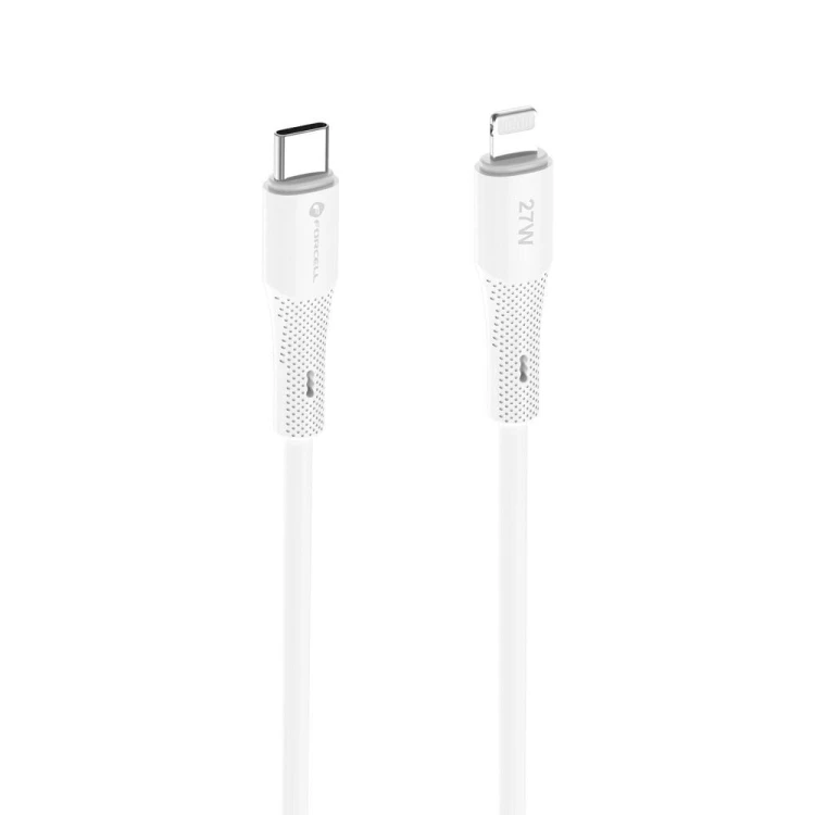 Aksamitnie elastyczny kabel USB-C do Lightning Forcell F-Energy Silicone 27W PD – 1 m – Biały
