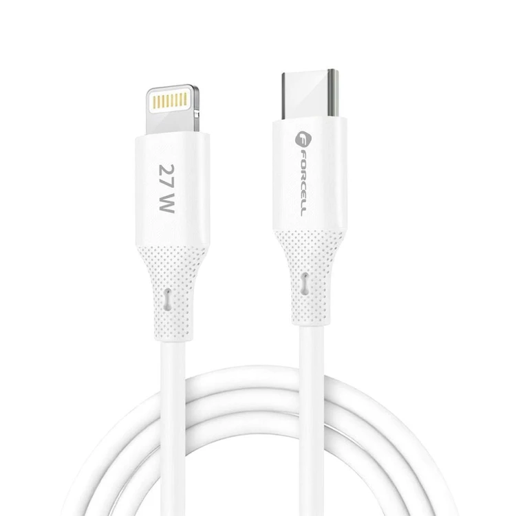 Aksamitnie elastyczny kabel USB-C do Lightning Forcell F-Energy Silicone 27W PD – 1 m – Biały
