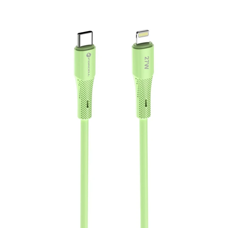 Aksamitnie elastyczny kabel USB-C do Lightning Forcell F-Energy Silicone 27W PD – 1 m – Zielony