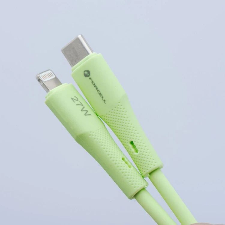Aksamitnie elastyczny kabel USB-C do Lightning Forcell F-Energy Silicone 27W PD – 1 m – Zielony