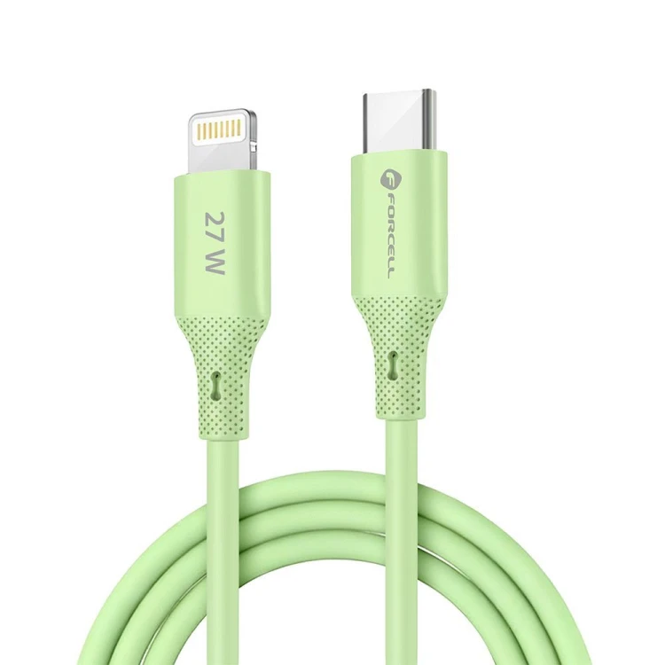 Aksamitnie elastyczny kabel USB-C do Lightning Forcell F-Energy Silicone 27W PD – 1 m – Zielony