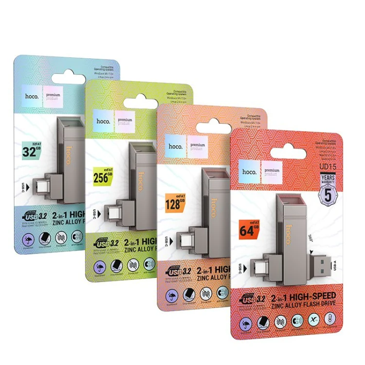 Pendrive 128GB USB 3.2 + USB-C Hoco UD15 Dual Drive 200MB/s Szary
