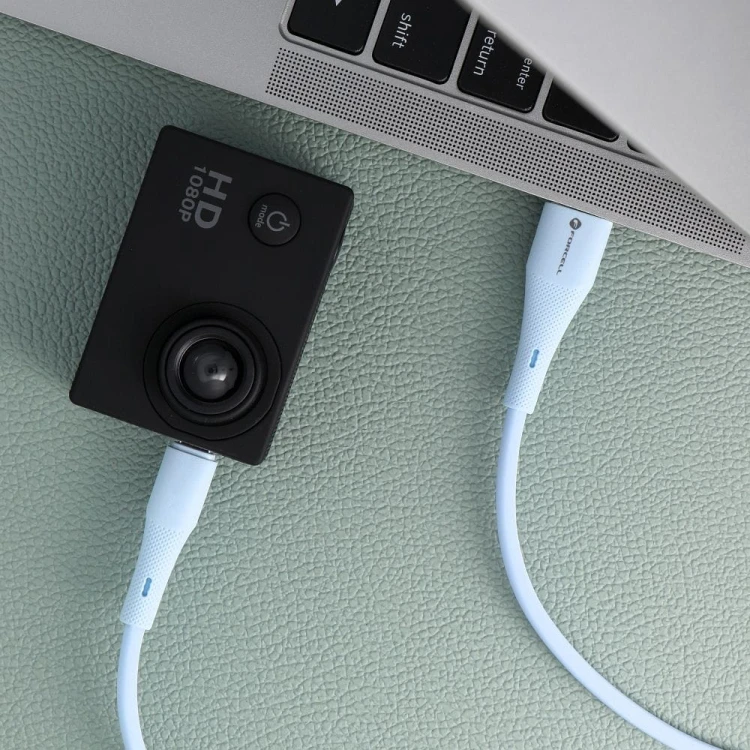 Aksamitnie elastyczny kabel USB-A do Micro USB Forcell F-Energy Silicone 18W QC 3.0 – 1 m – Niebieski