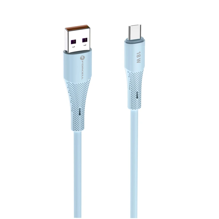Aksamitnie elastyczny kabel USB-A do Micro USB Forcell F-Energy Silicone 18W QC 3.0 – 1 m – Niebieski