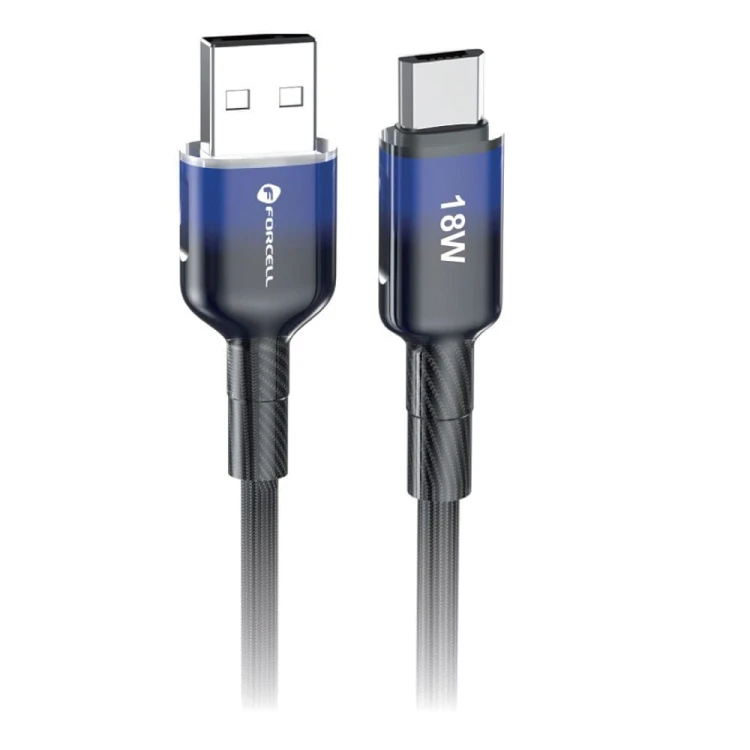 Stylowy kabel USB-A do Micro USB Forcell F-Energy Gradient 18W QC 3.0 – 1 m – Czarny