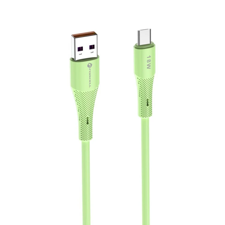 Aksamitnie elastyczny kabel USB-A do Micro USB Forcell F-Energy Silicone 18W QC 3.0 – 1 m – Zielony