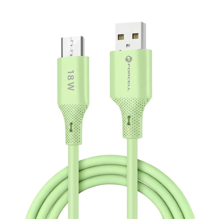 Aksamitnie elastyczny kabel USB-A do Micro USB Forcell F-Energy Silicone 18W QC 3.0 – 1 m – Zielony