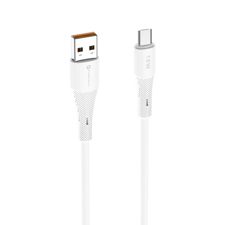 Aksamitnie elastyczny kabel USB-A do Micro USB Forcell F-Energy Silicone 18W QC 3.0 – 1 m – Biały
