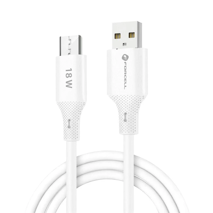 Aksamitnie elastyczny kabel USB-A do Micro USB Forcell F-Energy Silicone 18W QC 3.0 – 1 m – Biały